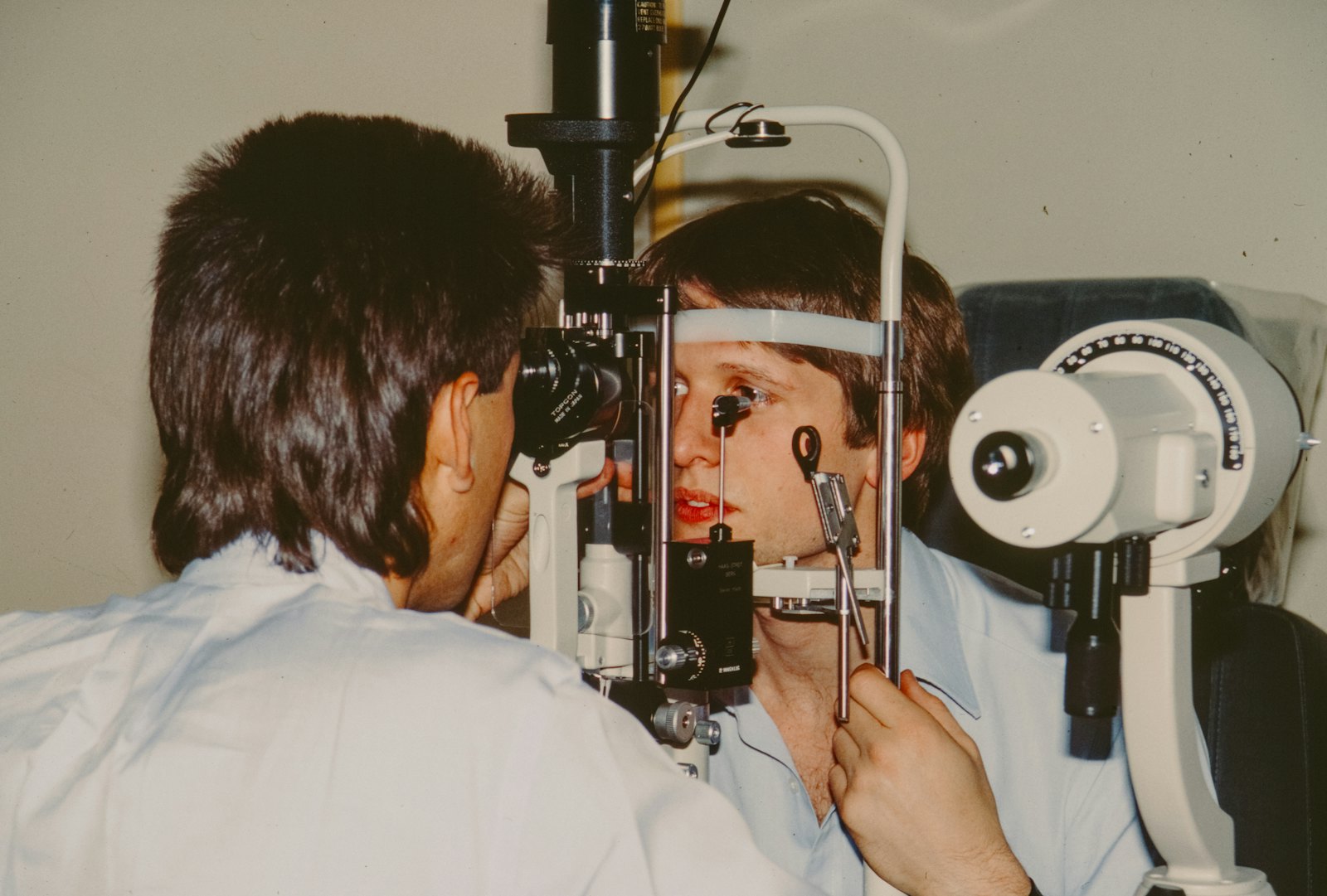 An optometrist examining a patient's eye at Drishti Eye Care Centre